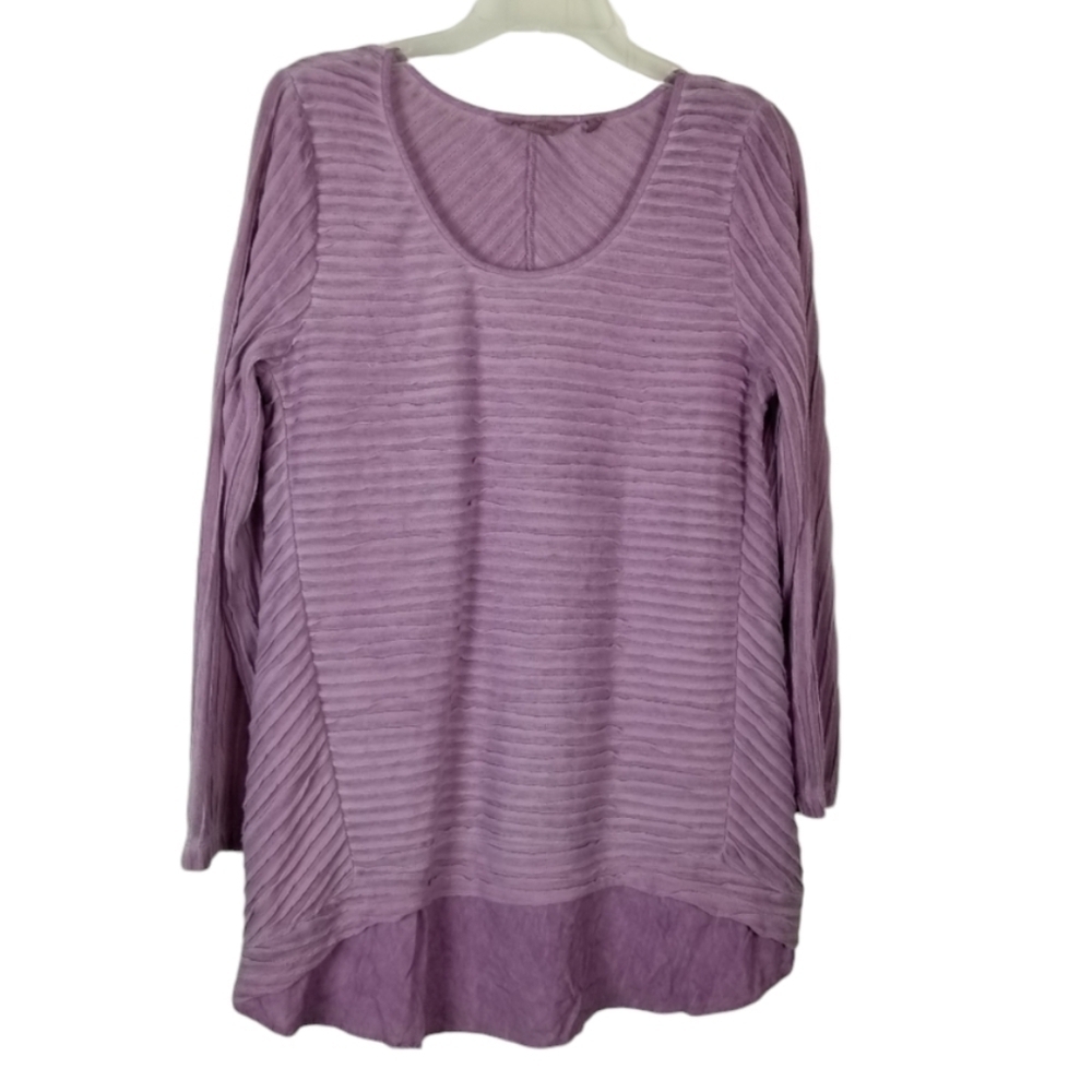 Soft Surroundings Long Sleeve Textured Purple Tunic Top High Low Size Medium